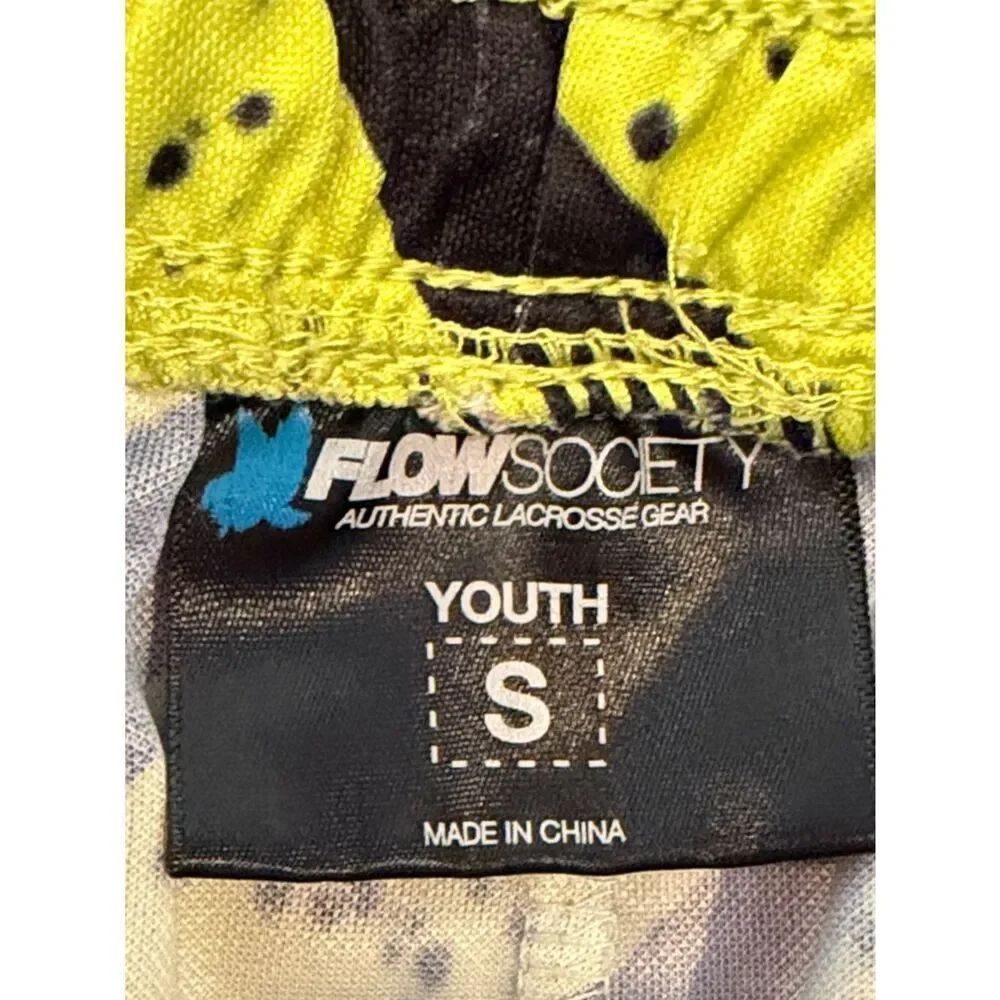 Flow Society Boys Youth Small Neon Yellow Zebra Print Athletic Shorts Pockets
